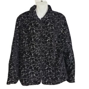 Christopher & Banks Womens Jacket Large Black Silver Velvet Mosaic Full Zip Pock